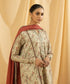Women's Eid Off White Printed Lawn Unstitched Shirt Dupatta